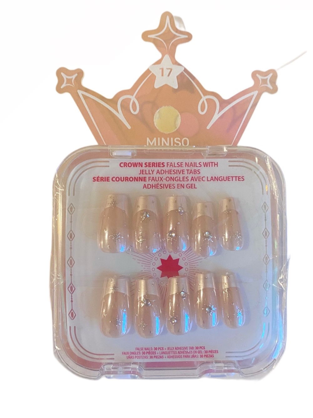 🎀3/$25🎀 MINISO Crown Series Press-On Nails in Nude Pink with Gemstone Accent
